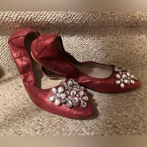 Elegant GUANSITU Raspberry Metallic Embellished Foldable Ballet Flats